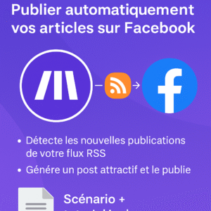Illustration du scénario Make pour publier automatiquement les articles d’un flux RSS sur Facebook